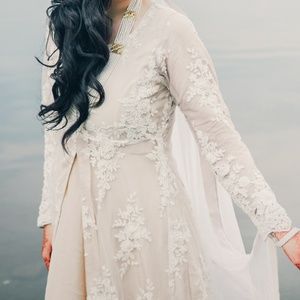 Romantic White & Ivory Satin and Lace Gown Bridal Wedding Dress Partywear